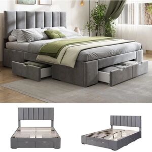 ModernLuxe Velours gris 160x200 avec 4 tiroirs - Bed - Publicité ModernLuxe Velours gris 160x200 avec 4 tiroirs - Bed - Publicité