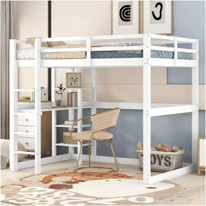 MERAX - Cama entrepiso - 140 x 200 cm - bureau en plankenvakken - Hoogslaper MERAX - Cama entrepiso - 140 x 200 cm - bureau en plankenvakken - Hoogslaper