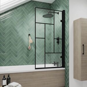 Nuie Black Framed Hinged Bath Screen - Abstract Modern Style Nuie Black Framed Hinged Bath Screen - Abstract Modern Style