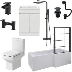 Affine Brand Black Bathroom Suite with 1700mm L-Shaped Shower Bath Affine Brand Black Bathroom Suite with 1700mm L-Shaped Shower Bath