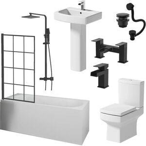Affine Royan Black Bathroom Suite with 1600mm Bath, Toilet, Basin, Taps, Shower - Bathroom Suite Affine Royan Black Bathroom Suite with 1600mm Bath, Toilet, Basin, Taps, Shower - Bathroom Suite