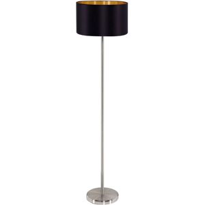 Satin Nickel Floor Lamp - Black Gold Fabric Shade - Pedal Switch - E27 - Floor Light Satin Nickel Floor Lamp - Black Gold Fabric Shade - Pedal Switch - E27 - Floor Light