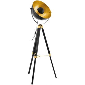 Loops Model Tripod Floor Lamp - Black Wood Gold Dome Shade - 60W E27 Loops Model Tripod Floor Lamp - Black Wood Gold Dome Shade - 60W E27