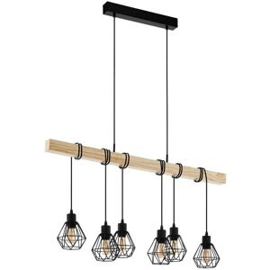 Loops Black Cage & Wood Pendant Light - 6x E27 Kitchen Island Lamp Loops Black Cage & Wood Pendant Light - 6x E27 Kitchen Island Lamp