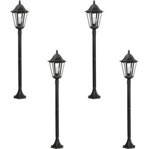 Loops 4 Pack IP44 Outdoor Bollard Light Black & Silver Lantern 1200mm Post 60W - Bollard Light Loops 4 Pack IP44 Outdoor Bollard Light Black & Silver Lantern 1200mm Post 60W - Bollard Light
