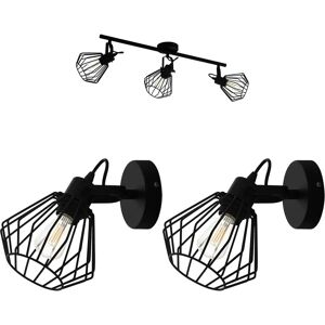 Loons Ceiling Spot Light & 2x Wall Lights Black Wire Cage Adjustable Lamp - Lighting Loons Ceiling Spot Light & 2x Wall Lights Black Wire Cage Adjustable Lamp - Lighting
