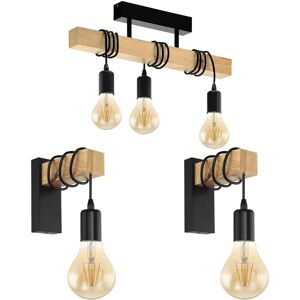 Loops Ceiling Spot Light & 2x Wall Lights Black & Wood Trendy Hanging Lamp - Ceiling and Wall Lights Loops Ceiling Spot Light & 2x Wall Lights Black & Wood Trendy Hanging Lamp - Ceiling and Wall Lights
