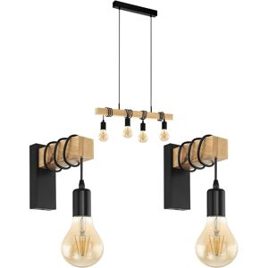 Loops Quad Ceiling Light & 2x Matching Wall Lights Black & Wood - Ceiling and Wall Lights Loops Quad Ceiling Light & 2x Matching Wall Lights Black & Wood - Ceiling and Wall Lights
