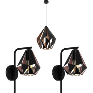Lofts Ceiling Pendant Light & 2 Wall Lights Black Copper Geometric Shade - Lighting Lofts Ceiling Pendant Light & 2 Wall Lights Black Copper Geometric Shade - Lighting