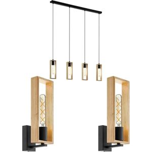 Loops Quad Ceiling & 2x Matching Wall Lights Black & Wood Box Modern Dining Table - Dining Table Loops Quad Ceiling & 2x Matching Wall Lights Black & Wood Box Modern Dining Table - Dining Table