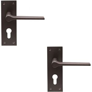 Loops - Flat Straight Handle on Slim Euro Lock Backplate - 150 x 50mm - Matt Bronze - Door Handle Loops - Flat Straight Handle on Slim Euro Lock Backplate - 150 x 50mm - Matt Bronze - Door Handle