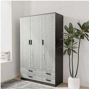 URBN Living - 3 Door 4 Drawer Wardrobe - Black & Ash Grey - Wardrobe URBN Living - 3 Door 4 Drawer Wardrobe - Black & Ash Grey - Wardrobe