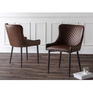 Julian Bowen Luxe Set of 2 Brown Faux Leather Dining Chairs - Dining Chair Julian Bowen Luxe Set of 2 Brown Faux Leather Dining Chairs - Dining Chair