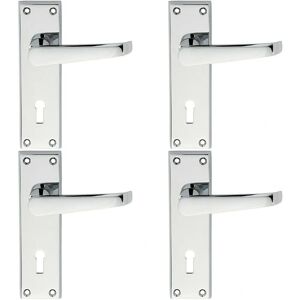 Loops - Straight Victorian Handle on Lock Backplate - 150 x 43mm - Polished Chrome - Door handle Loops - Straight Victorian Handle on Lock Backplate - 150 x 43mm - Polished Chrome - Door handle