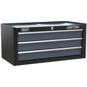 Loops 605 x 310 x 275mm BLACK 3 Drawer MID-BOX Tool Chest - Tool Storage Cabinet Loops 605 x 310 x 275mm BLACK 3 Drawer MID-BOX Tool Chest - Tool Storage Cabinet