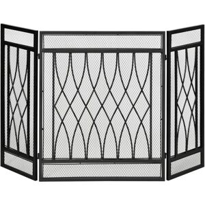 HOMCOM 126cm 3-Panel Metal Folding Fireplace Screen - Black - Fireplace Screen HOMCOM 126cm 3-Panel Metal Folding Fireplace Screen - Black - Fireplace Screen