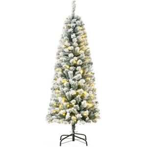 HOMCOM 5FT Prelit Snow Flocked Christmas Tree - Christmas Tree HOMCOM 5FT Prelit Snow Flocked Christmas Tree - Christmas Tree
