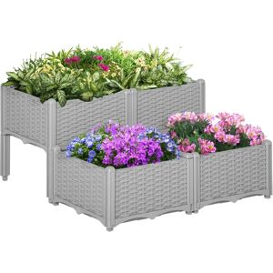 Outsunny Grey 4-Piece Elevated Flower Bed - Flower Bed Outsunny Grey 4-Piece Elevated Flower Bed - Flower Bed