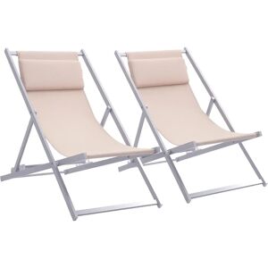 Outsunny 2Pcs Texteline Chaise Lounge Recliner - Beige - Outdoor Patio Furniture Outsunny 2Pcs Texteline Chaise Lounge Recliner - Beige - Outdoor Patio Furniture