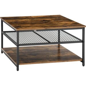 HOMCOM Industrial Coffee Table - Brown - 3-Tier Storage Shelves - Coffee Table HOMCOM Industrial Coffee Table - Brown - 3-Tier Storage Shelves - Coffee Table