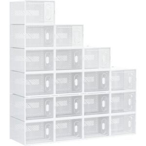 HOMCOM UK 12 Shoe Storage Box - Stackable, Clear White HOMCOM UK 12 Shoe Storage Box - Stackable, Clear White
