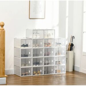 Homcom 18pcs Stackable Clear Plastic Shoe Storage Box - Shoe Storage Homcom 18pcs Stackable Clear Plastic Shoe Storage Box - Shoe Storage