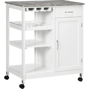 HOMCOM Compact Kitchen Trolley - Wine Rack, Open Shelves, White HOMCOM Compact Kitchen Trolley - Wine Rack, Open Shelves, White