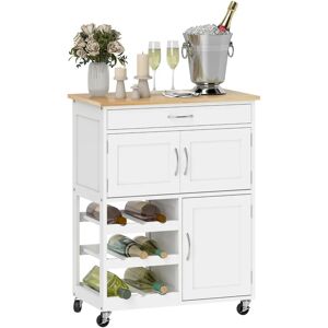 HOMCOM White Rolling Kitchen Island Trolley with Wine Rack - Kitchen Trolley HOMCOM White Rolling Kitchen Island Trolley with Wine Rack - Kitchen Trolley