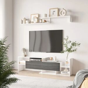 Homcom White Grey Wall-Mounted TV Cabinet - Open Shelves & Storage Homcom White Grey Wall-Mounted TV Cabinet - Open Shelves & Storage