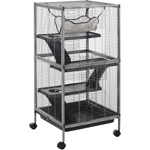 PawHut Small Animal Cage - Silver, Ramp, Multilevel PawHut Small Animal Cage - Silver, Ramp, Multilevel