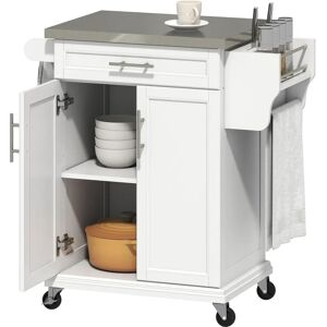HOMCOM White Steel Kitchen Cart with Drawer & Towel Rail - Kitchen Cart HOMCOM White Steel Kitchen Cart with Drawer & Towel Rail - Kitchen Cart