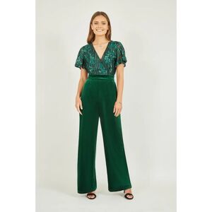 Yumi Green Velvet Jumpsuit with Embellished Bodice - Size 8 UK Yumi Green Velvet Jumpsuit with Embellished Bodice - Size 8 UK