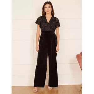 Yumi Black Sequin Embellished Velvet Jumpsuit - Size 8 UK Yumi Black Sequin Embellished Velvet Jumpsuit - Size 8 UK