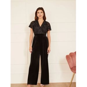 Yumi Black Sequin Embellished Velvet Jumpsuit - Size 16 UK Yumi Black Sequin Embellished Velvet Jumpsuit - Size 16 UK