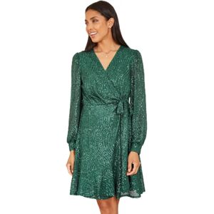 Mela London Womens Green Sequin Long Sleeve Frill Wrap Dress - Size 16 UK Mela London Womens Green Sequin Long Sleeve Frill Wrap Dress - Size 16 UK