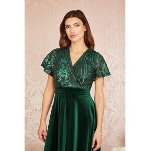 Yumi Green Embellished Velvet Wrap Skater Midi Dress - UK Size 10 Yumi Green Embellished Velvet Wrap Skater Midi Dress - UK Size 10