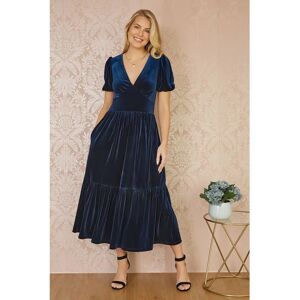 Yumi Navy Velvet Midi Dress - Women’s Clothing Yumi Navy Velvet Midi Dress - Women’s Clothing