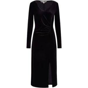 Yumi Black Velvet V Neck Fitted Ruched Midi Dress - Dress Yumi Black Velvet V Neck Fitted Ruched Midi Dress - Dress