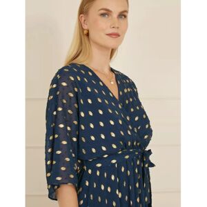 Yumi Navy Foil Print Wrap Over Dip Hem Midi Dress - Dress Yumi Navy Foil Print Wrap Over Dip Hem Midi Dress - Dress
