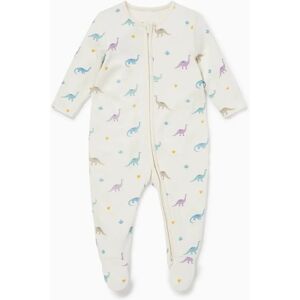 MORI Baby Zip Sleepsuit - Dino Print, Creame - Baby Sleepsuit MORI Baby Zip Sleepsuit - Dino Print, Creame - Baby Sleepsuit