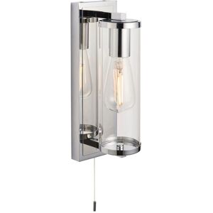 Chrome Bathroom Wall Light & Cylinder Glass Shade - IP44 Rated - Modern Sconce Chrome Bathroom Wall Light & Cylinder Glass Shade - IP44 Rated - Modern Sconce