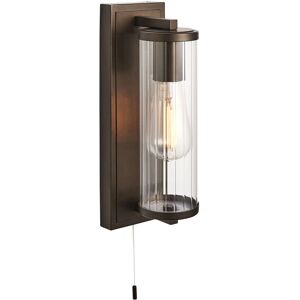 Loops Dark Bronze Bathroom Wall Light & Ribbed Cylinder Glass Shade IP44 - Wall Light Loops Dark Bronze Bathroom Wall Light & Ribbed Cylinder Glass Shade IP44 - Wall Light