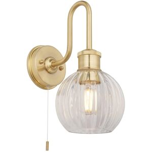 Satin Brass Bathroom Wall Light & Ribbed Glass Shade - Wall Light Satin Brass Bathroom Wall Light & Ribbed Glass Shade - Wall Light