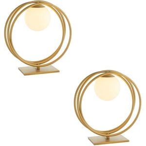 Brushed Gold Table Lamp - Circular Hoop Design - Gloss Opal Glass Shade - 2 Pack Brushed Gold Table Lamp - Circular Hoop Design - Gloss Opal Glass Shade - 2 Pack