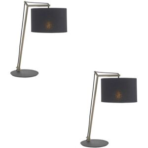 Loops 2 PACK Nickel Plated Angular Table Lamp - Black Base & Cotton Shade - Desk Light Loops 2 PACK Nickel Plated Angular Table Lamp - Black Base & Cotton Shade - Desk Light
