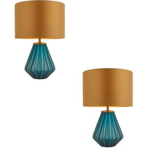Loops 2 Pack Turquoise Glass Base Table Lamp - Black Detail Loops 2 Pack Turquoise Glass Base Table Lamp - Black Detail