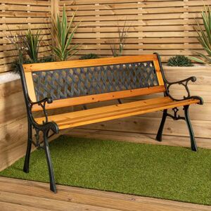 Samuel Alexander 2 Seater Garden Bench - Outdoor Wooden Cast Iron Lattice Design Samuel Alexander 2 Seater Garden Bench - Outdoor Wooden Cast Iron Lattice Design