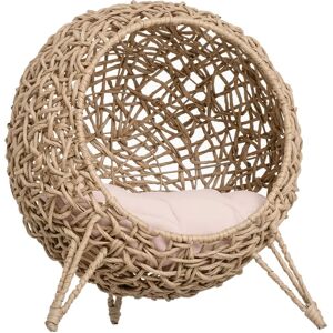 PawHut Natural Wood Cat Bed with Rattan & Cushion - Elevated, Ball-Shaped, Hand-Woven PawHut Natural Wood Cat Bed with Rattan & Cushion - Elevated, Ball-Shaped, Hand-Woven