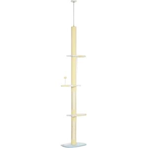 PawHut 260cm Height Adjustable Floor-To-Ceiling Cat Tree - Yellow, Blue & White PawHut 260cm Height Adjustable Floor-To-Ceiling Cat Tree - Yellow, Blue & White