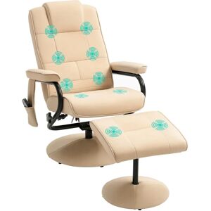 HOMCOM Cream Massage Recliner Chair with Footstool - Recliner Chair HOMCOM Cream Massage Recliner Chair with Footstool - Recliner Chair